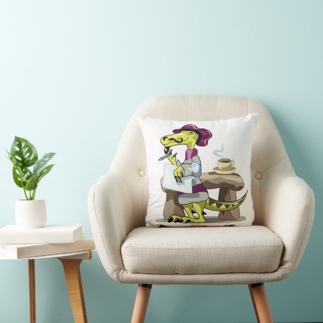 Illustration Of A Cartoon Raptor Poet Thinking. Cushion (Chair)