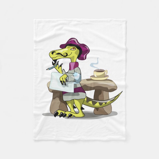 Illustration Of A Cartoon Raptor Poet Thinking. Fleece Blanket (Front)