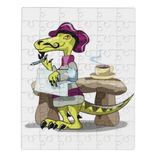 Illustration Of A Cartoon Raptor Poet Thinking. Jigsaw Puzzle