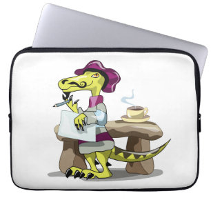 Illustration Of A Cartoon Raptor Poet Thinking. Laptop Sleeve