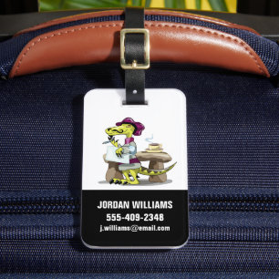 Illustration Of A Cartoon Raptor Poet Thinking. Luggage Tag