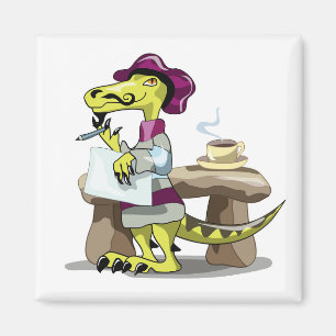 Illustration Of A Cartoon Raptor Poet Thinking. Magnet
