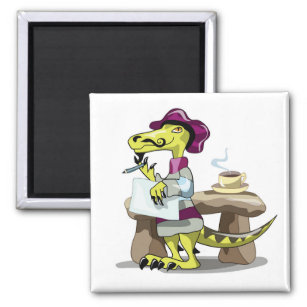 Illustration Of A Cartoon Raptor Poet Thinking. Magnet