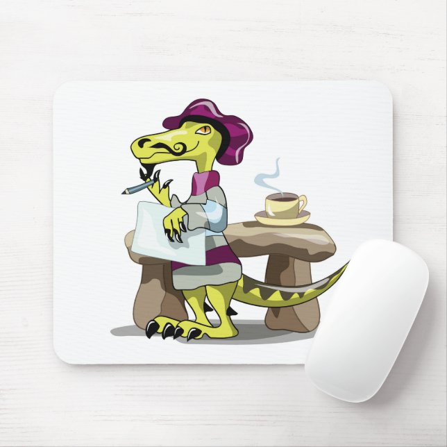 Illustration Of A Cartoon Raptor Poet Thinking. Mouse Mat (With Mouse)