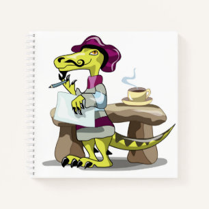 Illustration Of A Cartoon Raptor Poet Thinking. Notebook