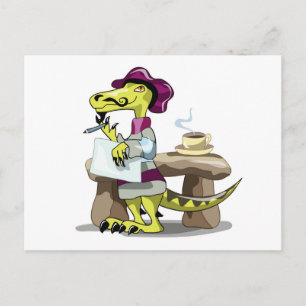 Illustration Of A Cartoon Raptor Poet Thinking. Postcard