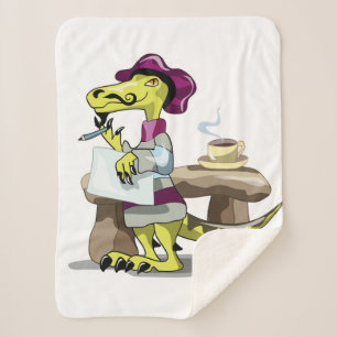 Illustration Of A Cartoon Raptor Poet Thinking. Sherpa Blanket