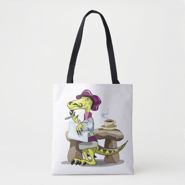Illustration Of A Cartoon Raptor Poet Thinking. Tote Bag (Front)