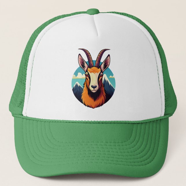 Illustration of a chamois head trucker hat (Front)