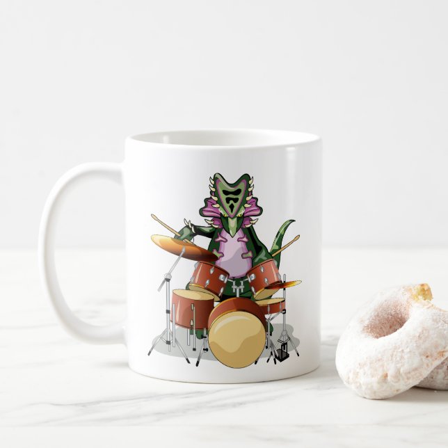 Illustration Of A Chasmosaurus Playing The Drums. Coffee Mug (With Donut)