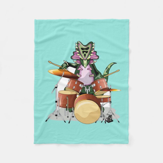 Illustration Of A Chasmosaurus Playing The Drums. Fleece Blanket (Front)
