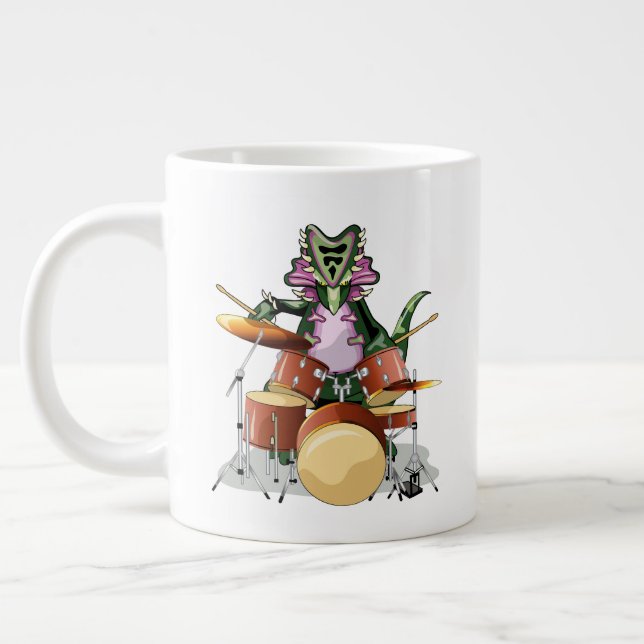 Illustration Of A Chasmosaurus Playing The Drums. Large Coffee Mug (Left)
