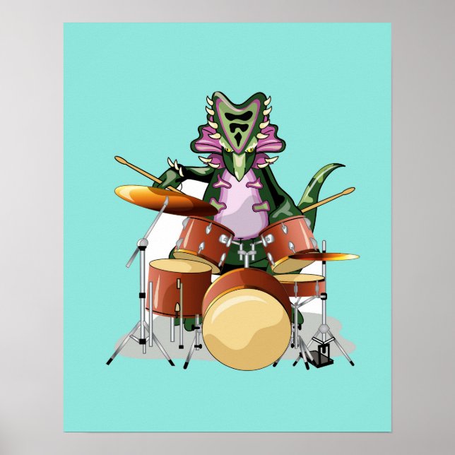 Illustration Of A Chasmosaurus Playing The Drums. Poster (Front)