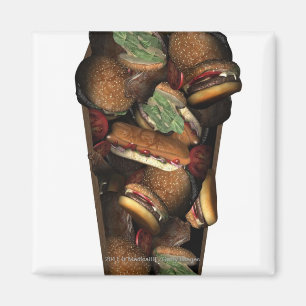 Illustration of a coffin filled with fast food magnet