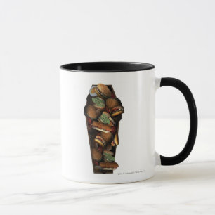 Illustration of a coffin filled with fast food mug