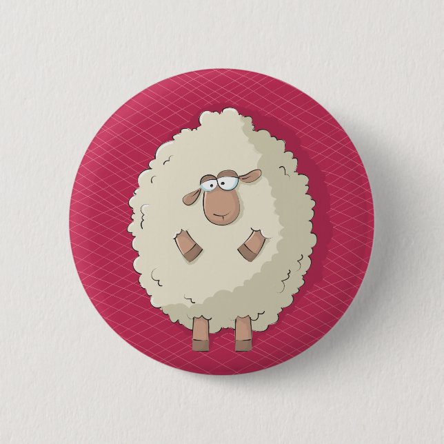 Illustration of a cute and funny giant sheep 6 cm round badge (Front)
