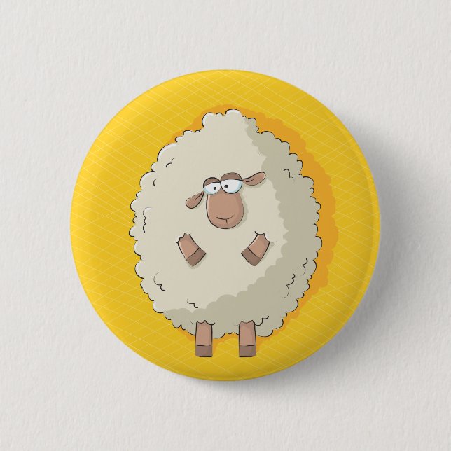 Illustration of a cute and funny giant sheep 6 cm round badge (Front)