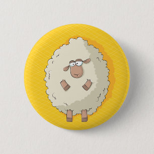 Illustration of a cute and funny giant sheep 6 cm round badge