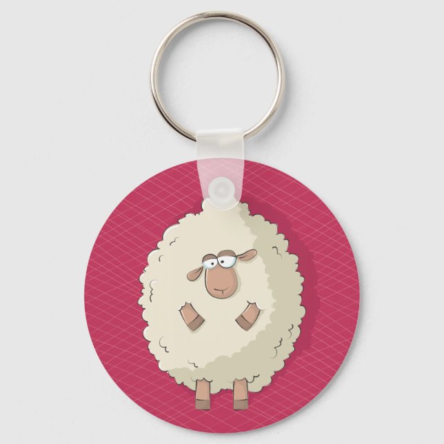 Illustration of a cute and funny giant sheep key ring (Front)