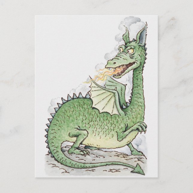 Illustration of a dragon spitting fire postcard (Front)