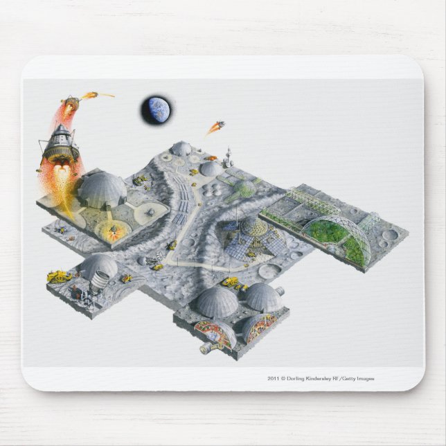 Illustration of a futuristic base on the Moon Mouse Mat (Front)