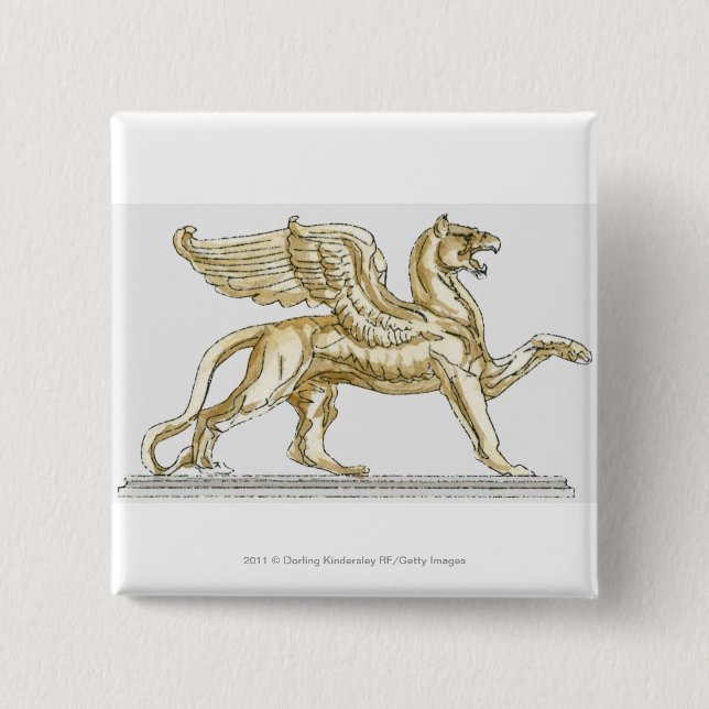 Illustration of a griffin statue 15 cm square badge (Front)