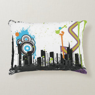 Illustration of a grungy cityscape decorative cushion