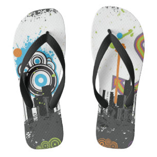 Illustration of a grungy cityscape flip flops