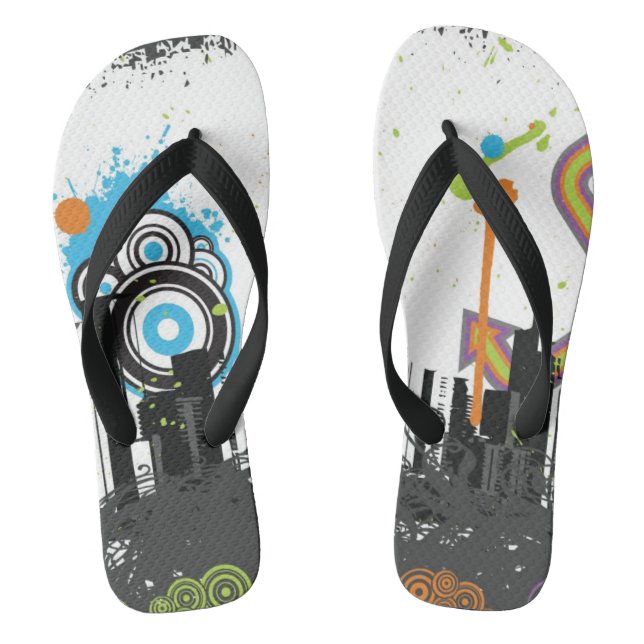 Illustration of a grungy cityscape flip flops (Footbed)