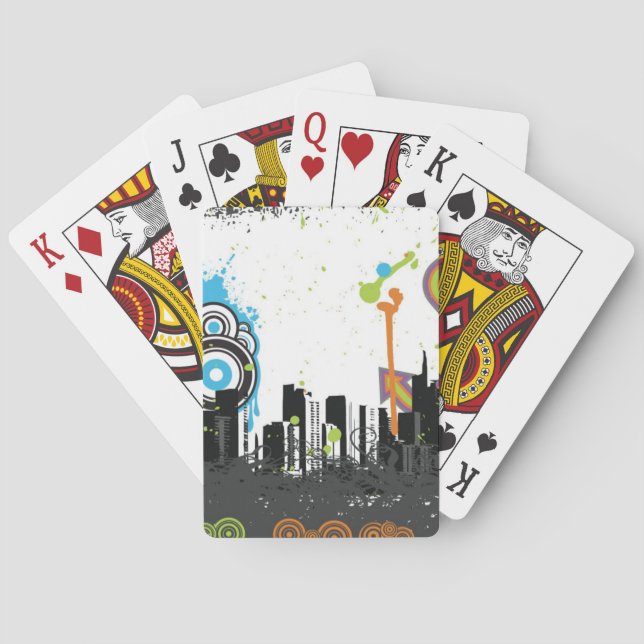 Illustration of a grungy cityscape playing cards (Back)