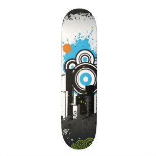 Illustration of a grungy cityscape skateboard