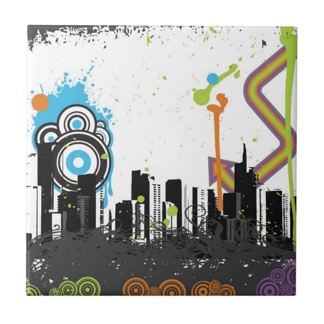 Illustration of a grungy cityscape tile (Front)