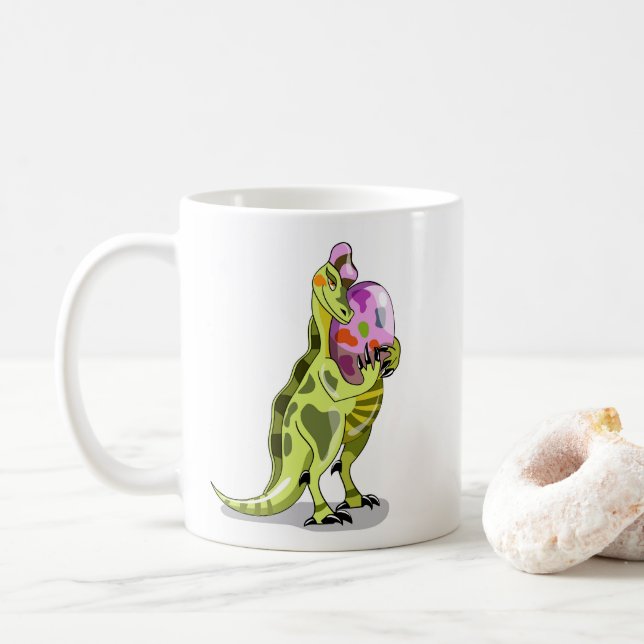 Illustration Of A Lambeosaurus Holding An Egg. Coffee Mug (With Donut)