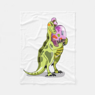 Illustration Of A Lambeosaurus Holding An Egg. Fleece Blanket