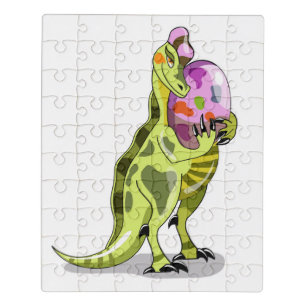 Illustration Of A Lambeosaurus Holding An Egg. Jigsaw Puzzle