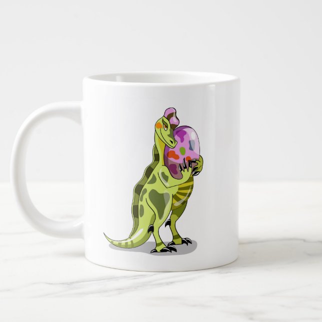 Illustration Of A Lambeosaurus Holding An Egg. Large Coffee Mug (Left)