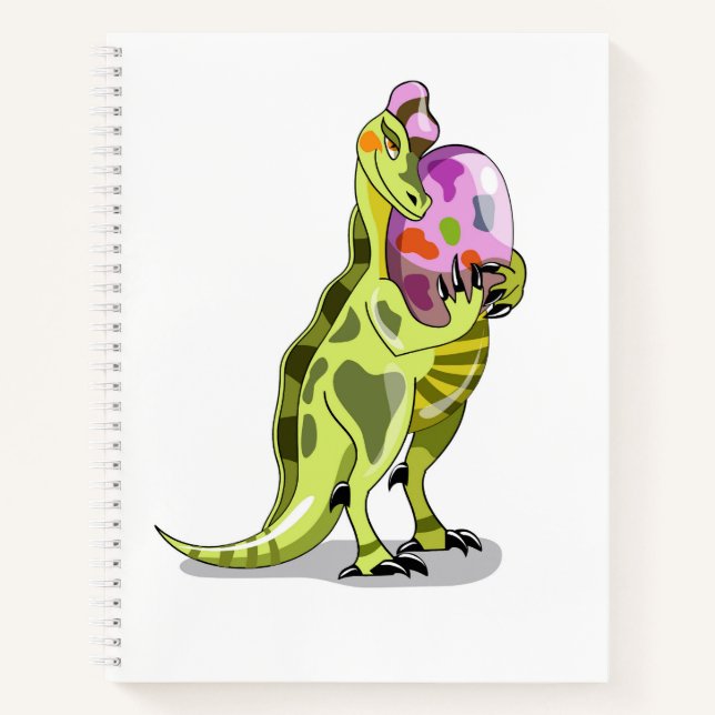 Illustration Of A Lambeosaurus Holding An Egg. Notebook (Front)