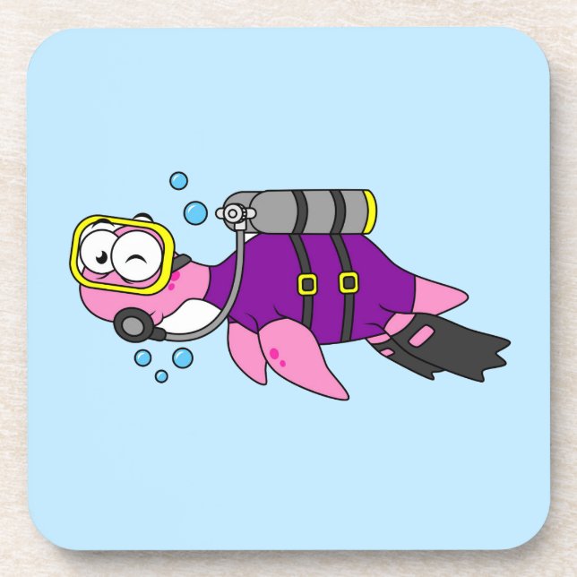 Illustration Of A Loch Ness Monster Scuba Diver. Coaster (Front)