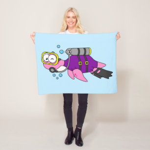 Illustration Of A Loch Ness Monster Scuba Diver. Fleece Blanket