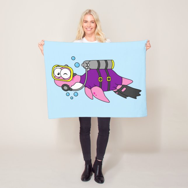Illustration Of A Loch Ness Monster Scuba Diver. Fleece Blanket (In Situ)