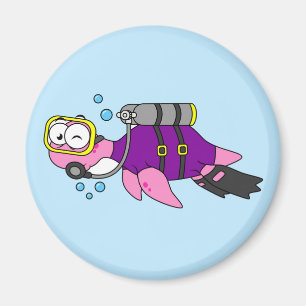 Illustration Of A Loch Ness Monster Scuba Diver. Magnet