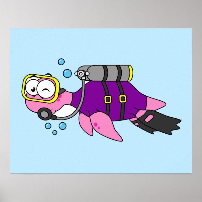 Illustration Of A Loch Ness Monster Scuba Diver. Poster (Front)