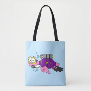 Illustration Of A Loch Ness Monster Scuba Diver. Tote Bag