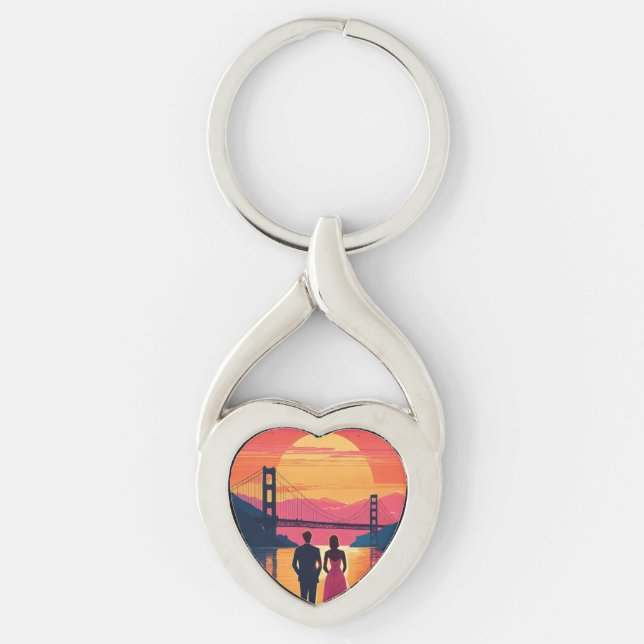  illustration of a man and woman heart keychain (Front)