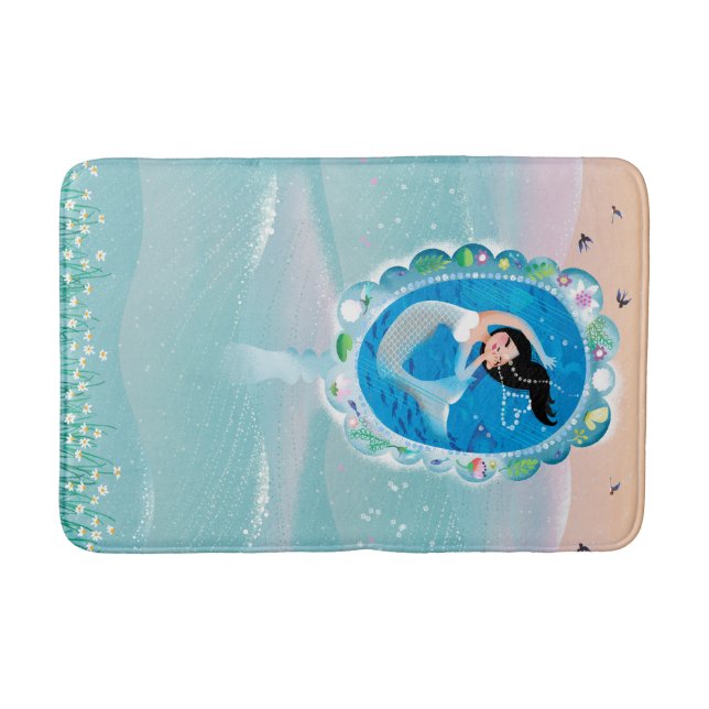 Illustration of a Mermaid's mirror w Bubble Kiss Bath Mat (Front)