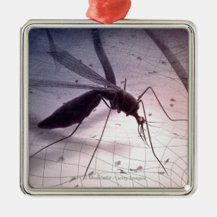 Illustration of a mosquito biting metal tree decoration