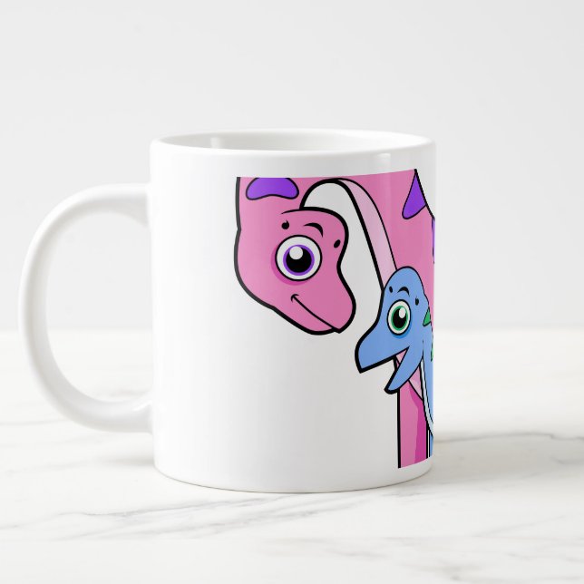 Illustration Of A Mother And Child Brachiosaurus. Large Coffee Mug (Left)