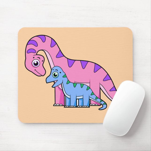 Illustration Of A Mother And Child Brachiosaurus. Mouse Mat (With Mouse)