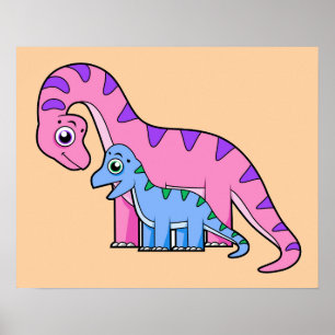Illustration Of A Mother And Child Brachiosaurus. Poster