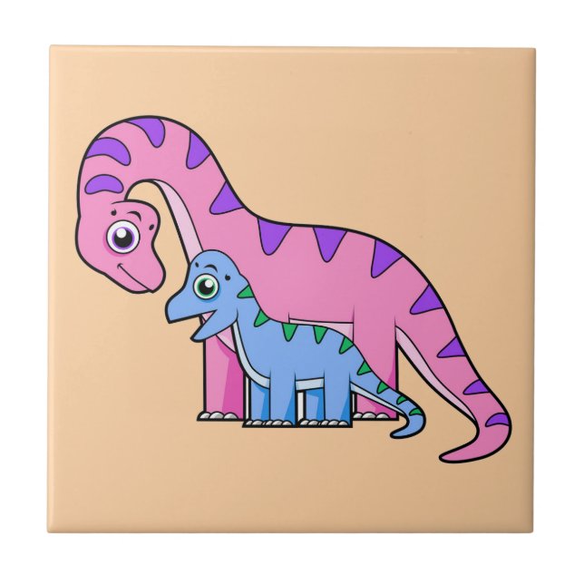 Illustration Of A Mother And Child Brachiosaurus. Tile (Front)